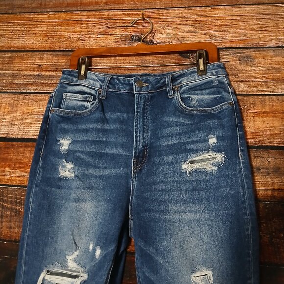 Zenana Jeans Size 30 Charlotte High Rise Mom Distressed Blue Denim Stretch - Picture 4 of 9